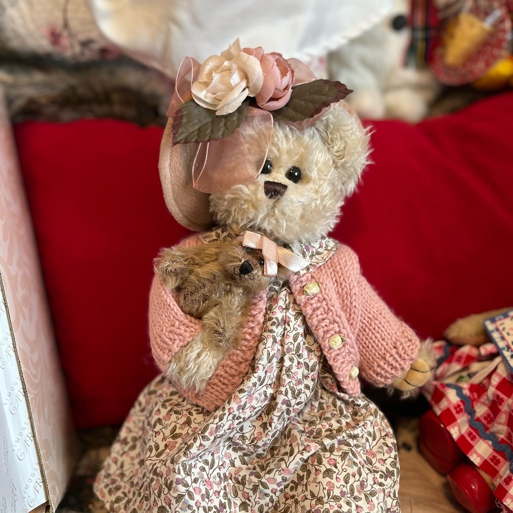 Pink and Cream Stuffed Animal Teddy Bear with Floral Dress